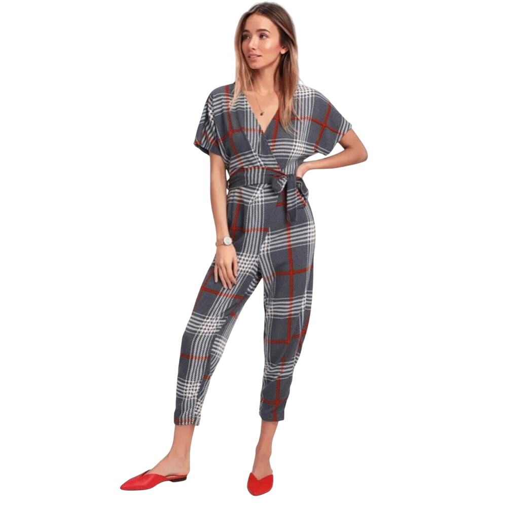 LUSH plaid print jumpsuit size small